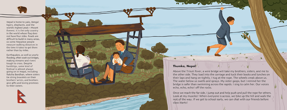 Spread about Nepal from the upcoming Adventures to School by Baptiste and Miranda Paul.