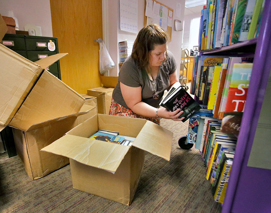 Librarian Stephanie Charlefour, Gay-Kimball Library, Troy, New Hampshire; 2017 Bookapalooza recipient. Photo by Bill Ganade, Keene Sentinel Staff.