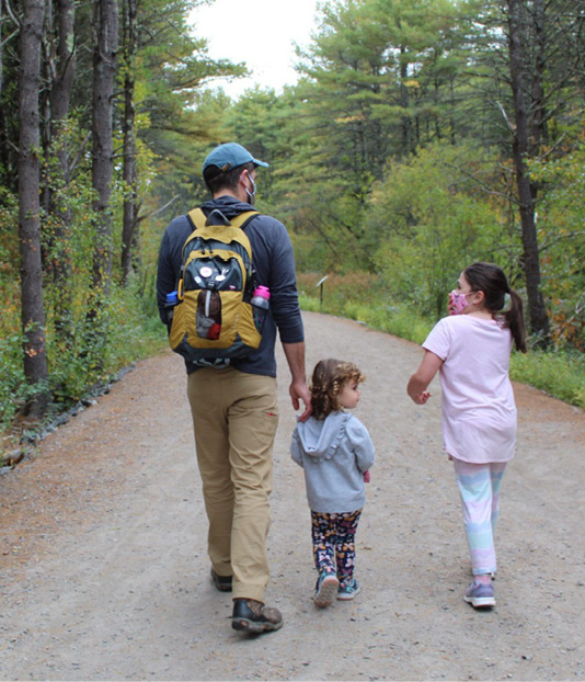 Family fun on The Maine Birthday Book StoryWalk in Gorham, Maine.