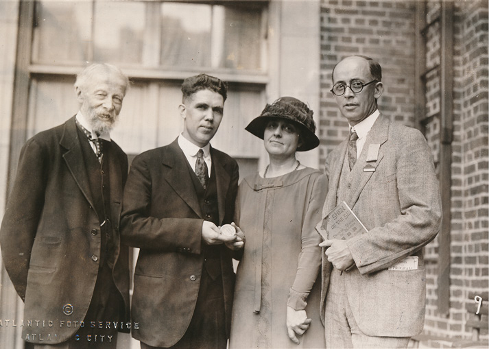 This 1926 photo pictures, from left, Fenton J. Newbery, Arthur Bowie Chrisman, Newbery chair Nina Brotherton, and Frederic G. Melcher. (Fenton was the great-great grandson of John Newbery)