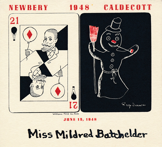 Place card from the 1948 Newbery-Caldecott Banquet.