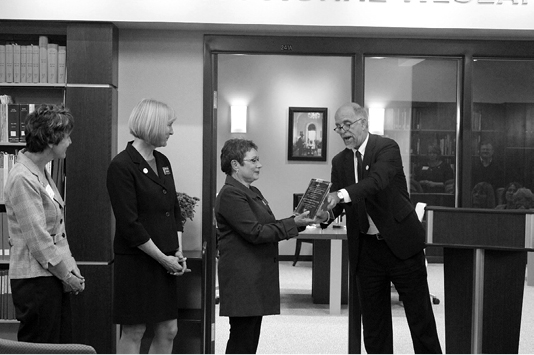 Provost Laurie Nichols, Chief University Librarian Kristi Tornquist, Government Documents Librarian Vickie Mix and GPO Chief of Staff Andy Sherman. 