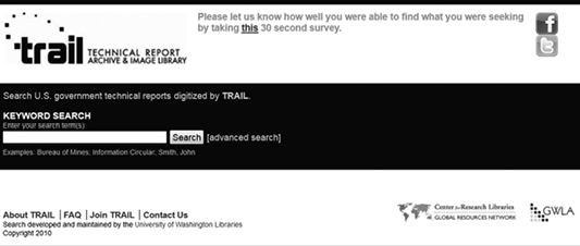 The present TRAIL website for searching technical reports was created at the University of Washington. www.technicalreports.org/trail/search/