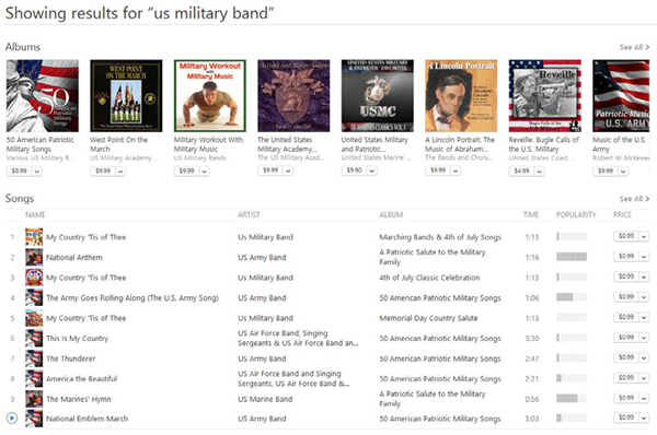Search results for “us military band” in iTunes