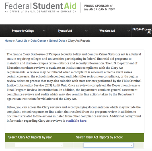 Figure 2. Database of Clery Act Reports