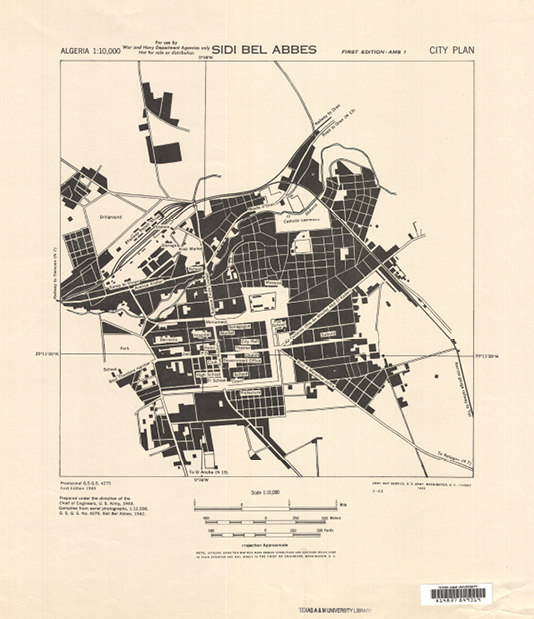 Image 3. Army Map Service. Sidi Bel Abbes, city plan. Scale 1:10,000. Washington, D.C. U.S. Army, 1943.