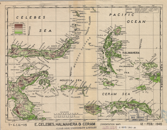 Image 5. E. Celebes, Halmahera, & Ceram. Scale 1:4,000,000. Allied Air Forces, 1945.