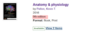 Example of Search Result for Health Sciences Library Item
