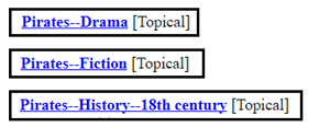 Subdivisions of the Subject Heading Pirates