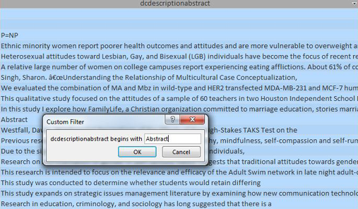 Using the “filter” function in Access to remove extra word “abstract” from the abstract field