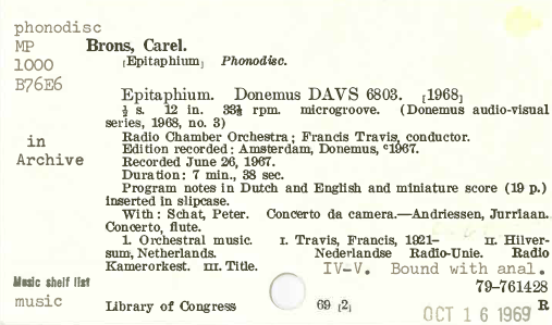 Figure 1. Library of Congress shelf list card