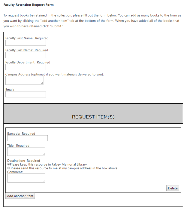 Faculty Retention Request Form