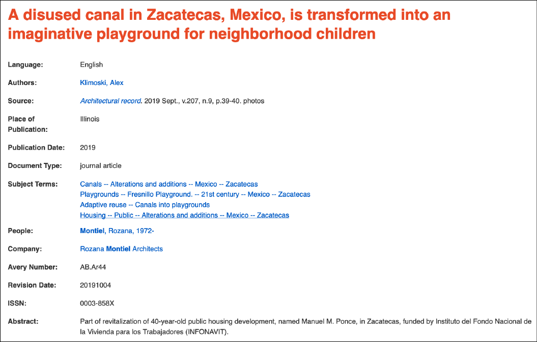 Figure 1. Example of article highlighting an architecture firm in Avery Index to Architectural Periodicals.