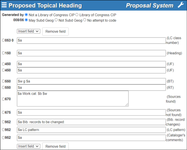 Topical Subject Heading Proposal Form