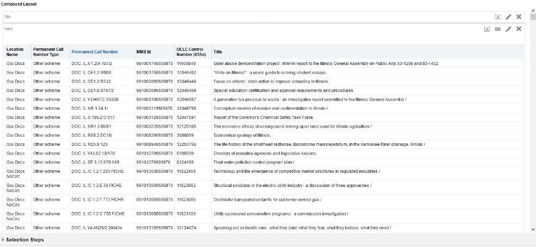 Results of a query in Alma for materials in the State Documents collection