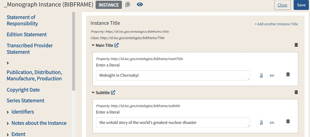 Figure 4. Catalog in Sinopia Editor’s Monograph Instance Template