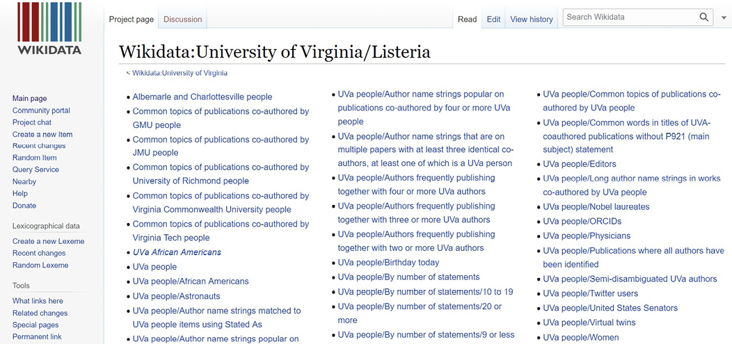 Figure 5. Wikidata: University of Virginia/Listeria 
