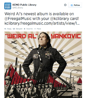 Figure 2.2. Kansas City Public Library Tweeted about Weird Al Yankovic