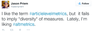 Figure 1.1. The first recorded use of the term altmetrics, in a Tweet posted by Jason Priem on September 28, 2011.