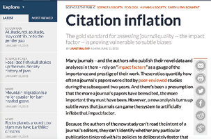 Figure 3.3. As this 2010 <em>Science News</em> article about the dangers of citation inflation demonstrates, concerns about gaming and bias have long existed in reference to bibliometrics like Impact Factor as well. Source: Janet Raloff, “Citation Inflation,” <em>Science & the Public</em> (blog), <em>Science News</em>, June 15, 2010, https://www.sciencenews.org/blog/science-public/citation-inflation