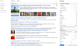 Figure 4.4. A Google News feed has been customized to display articles on topics of scholarly interest, including several specific scholarly news sources.