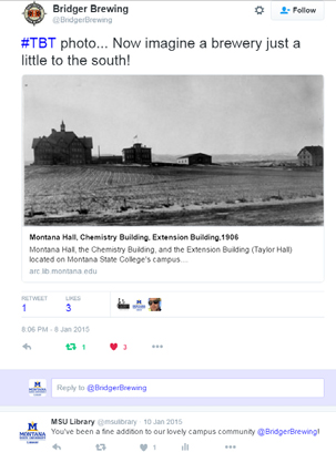 Interaction with brewery that shared an MSU historical photograph on Twitter