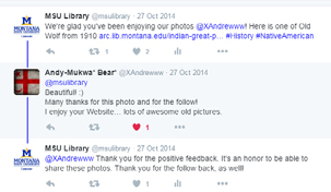Subsequent interaction with Twitter user who shared MSU photograph