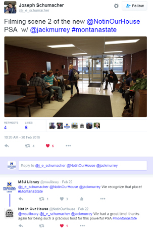 Student tweet with library photo found by monitoring #MontanaState hashtag