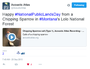 Acoustic Atlas tweet for National Public Lands Day