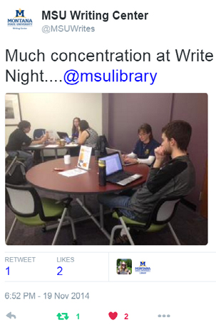 MSU Writing Center Twitter post with MSU Library mention