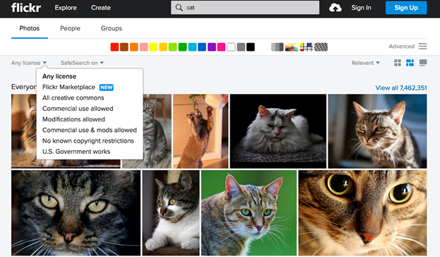 Flickr search, with license filters