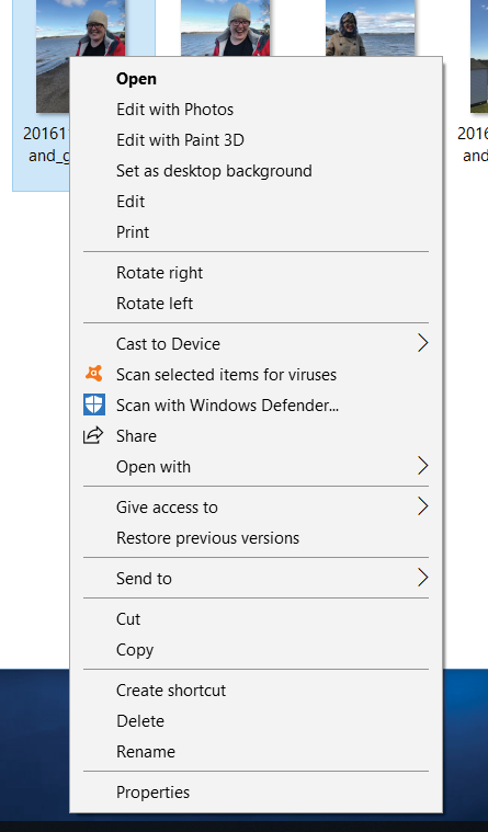 A screenshot of file options on a Windows computer