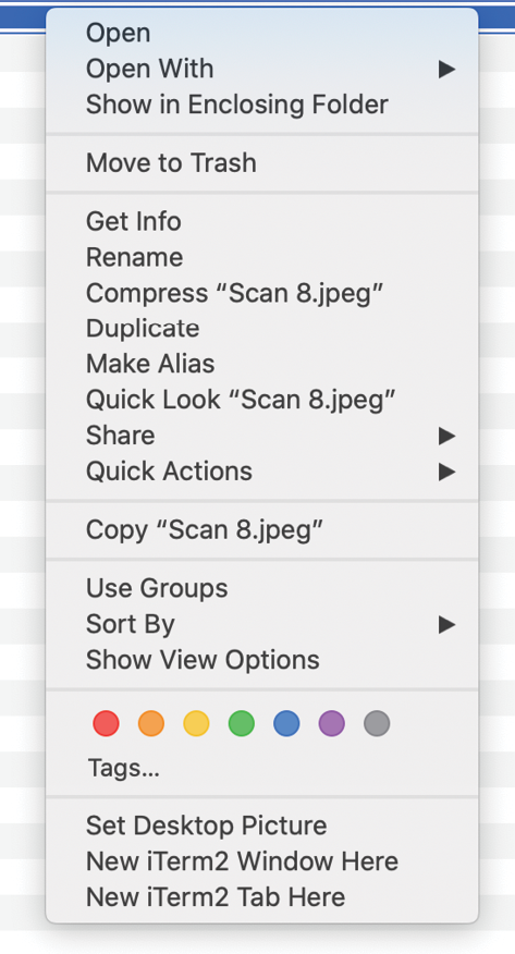 A screenshot of file options on a Mac computer