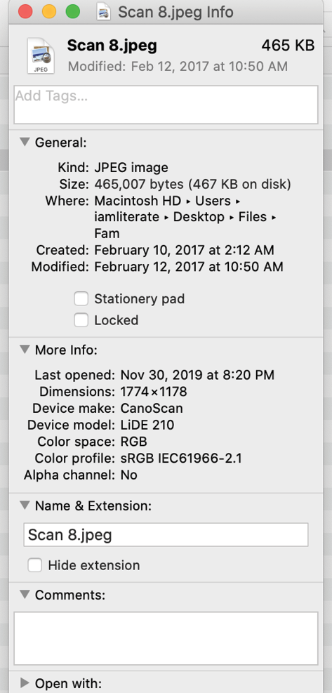 A screenshot of Info on a Mac computer