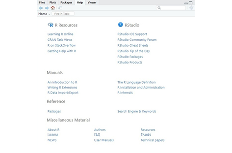 RStudio Help tab resources