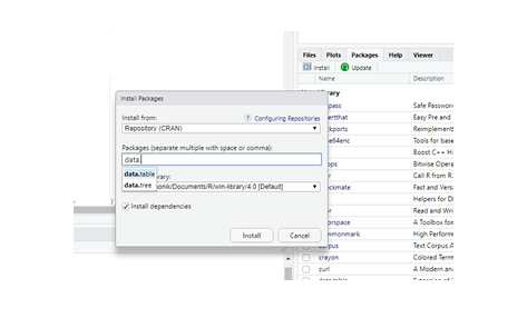 RStudio installing R packages option