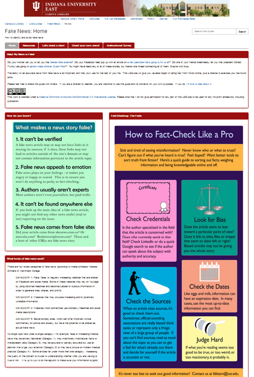 Indiana University East’s “Fake News LibGuide”