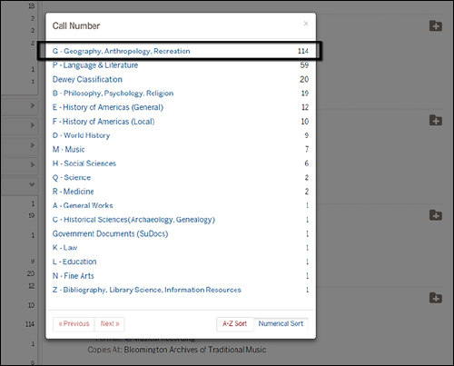 Call number class selection in IUCAT